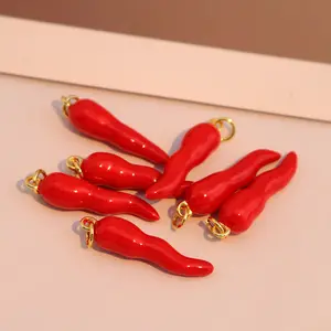 CZ8813 Fashion 18K Gold Plated Red Enamel Chilli Pepper Charm Pendants for Stylish Jewelry Making 2024