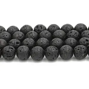 Commercio all'ingrosso ben lucidato di forma rotonda pietra naturale sfusa vulcanica roccia lavica perlina 6mm 8mm 10mm di Lava nera per la creazione di gioielli