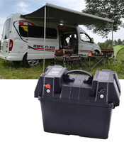 Boîtier de rangement portable en plastique noir GLOBALTONE BA880 avec prise allume-cigare 12V, port USB, voltmètre et BMS 18650 pour voiture