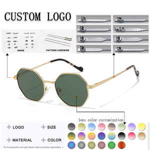 Gafas de Sol Octagonales con Marco Dorado y Lentes Verdes, Protección UV400, Unisex, Moda para Adultos - Product Image 2