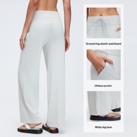 Nouveau style Evrlue – Pantalon ample à jambes larges avec grandes poches pour le fitness et le yoga, décontracté, en nylon et élasthanne, longueur intégrale, pour femme DL336