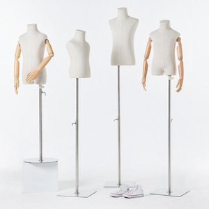 어린이 의류 매장 디스플레이 유연한 나무 팔 아이 몸통 마네킹 화이트 패브릭 아기 원피스 형태 마네킹 - Product Image 5