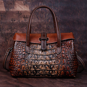 Ando <b>Bag</b> Vintage Genuine Cowhide Leather Croc Embossed Top Handle Shoulder <b>Bag</b> - Product Image 4