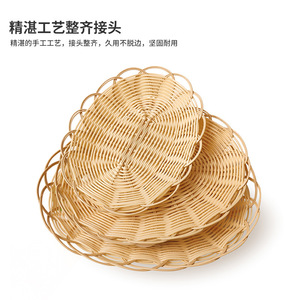 Oval Imitation Rattan Fruit <b>Basket</b> Plastic Storage Tray For Kitchen <b>Bread</b> Snack Display - Product Image 3