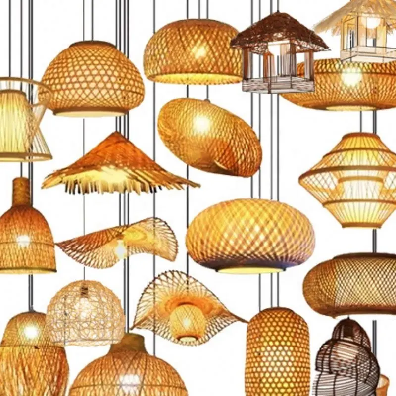 Luminária feita à mão chinesa em rattan, designer de artesanato, casa, bambu, lâmpada de bambu, sombra, rattan, pingente, luz para quarto