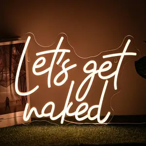 Let's Get Naked Neon Sign Dimmable Warm Neon Light Get Naked Neon Signs for Wall Decor Words LED Lights for Bedroom Girls Gift