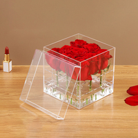 Roses rouges préservées avec tige, rose éternelle dans une boîte en acrylique transparente, cadeau de la Saint-Valentin pour petite amie, décoration de table à la maison, vente en gros