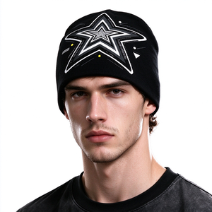Y2K Star Print Knit Beanie Hat Multicolor Cool Graphic <b>Skull</b> <b>Cap</b> Stretchy Casual Winter Cuffed Women <b>Men</b> Streetwear Travel - Product Image 1