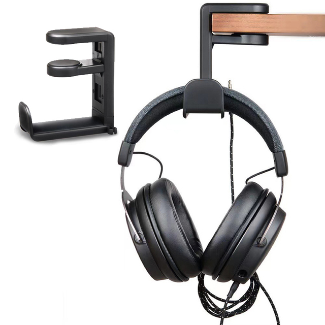 Wholesale Black Color ABS Plastic Under Desk Headphone Hanger Hook Underdesk Headphone Hanger Desk Clamp