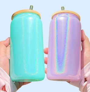 Latas de Vidrio Iridiscentes Brillantes de 15 oz, 16 oz y 20 oz con Tapa y Pajita, Color Arcoíris, con Caja Blanca - Product Image 1