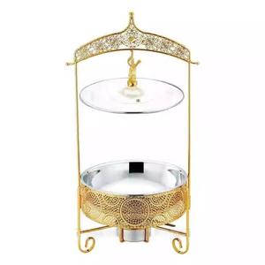 Stainless Steel Gold Round <b>Buffet</b> <b>Warmer</b> With Lace Edge Glass Lid For Hotel Restaurant 3.5L 4.0L 6.0L 8.0L - Product Image 4