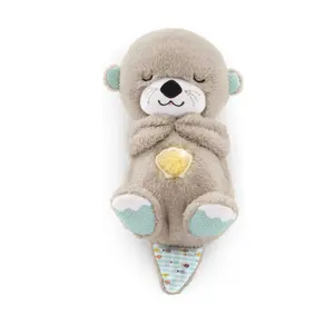 OEM custom Sound Machine Soothe Otter Portable Plush Baby Toy with Sensory Details Music Lights Rhythmic Breathing Motion