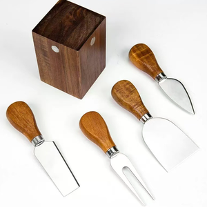 भंडारण धारक स्टेनलेस स्टील मक्खन चाकू के साथ पनीर चाकू उपकरण लकड़ी संभाल पनीर चाकू स्लाइसर कटर 5 पीसी सेट - Product Image 4