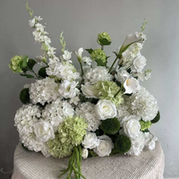 Centro de Mesa Floral Artificial Blanco y Verde, Arreglo de Flores de Hortensia y Lirio de Seda, Decoración para Banquetes de Boda, Mesas de Hotel y Eventos