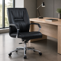 Chaise de direction en cuir PU noir avec dossier rembourré, siège capitonné, base à cinq étoiles sur roulettes pour bureau