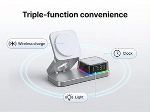 Estación de Carga Inalámbrica Magnética Plegable con Reloj Despertador Digital y Luz Nocturna Ambiental RGB, <span class=keywords><strong>Cargador</strong></span> Rápido de 15W <span class=keywords><strong>para</strong></span> Reloj y AirPods - Product Image 4