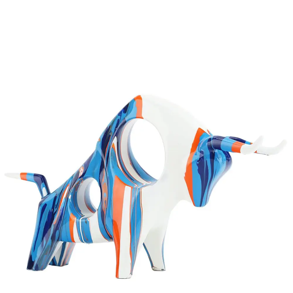 Simple Creative Colorful Bull Statue Bullfight Sculptures Animal Statue Resin Crafts Ornaments Home Decoration