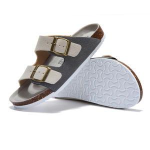 Unisex yaz düz mantar terlik toptan süet üst 2 tokaları ile rahat Barefoot kemer destek yaz kalın taban - Product Image 6