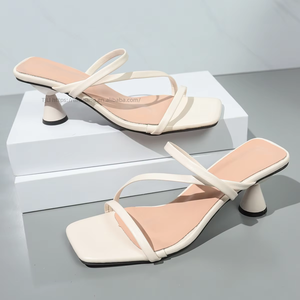 Summer Square Toe Low Heel <b>Slippers</b> New Style Big Women's <b>Flip</b>-<b>flops</b> Thin Strap Sandals 43 - Product Image 2