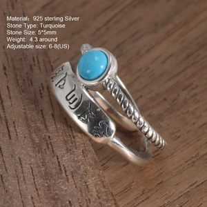 925 Sterling <strong>Silver</strong> Mantra Rings for Women Double Layers with Natural Turquoise <strong>Tibetan</strong> Six Characters Buddhist <strong>Jewelry</strong> - Product Image 2