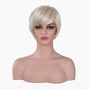 Perruque synthétique <span class=keywords><strong>courte</strong></span> bob dégradé argenté blanc avec frange latérale, résistante à la chaleur, texture naturelle, pour <span class=keywords><strong>femme</strong></span>, vente en gros - Product Image 2
