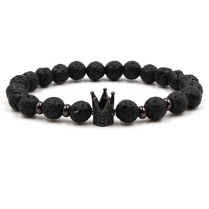 Vendita calda nero pietra lavica oro rosa bracciale rame ottone perline e diamante <span class=keywords><strong>rosario</strong></span> braccialetto gioielli - Product Image 2