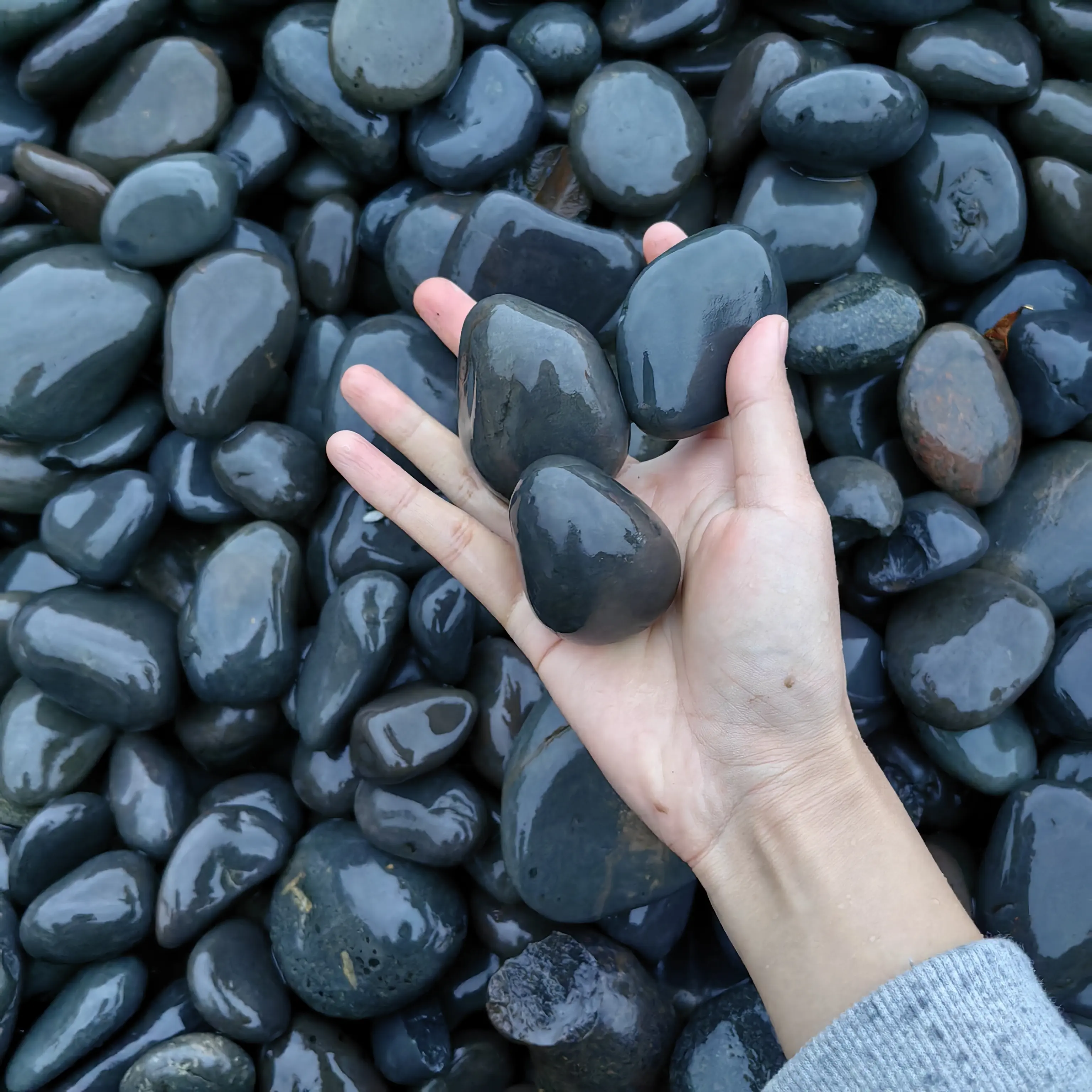 Pietra di fiume nera levigata ciottoli naturali e pietre