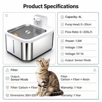 Fontaine à eau sans fil pour animaux de compagnie 4L, batterie polymère 5000mAh, anti-colmatage, 90+ jours d'autonomie, distributeur d'eau pour animaux en acier inoxydable 304