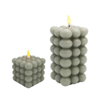 Bougie LED sans flamme en cire véritable à texture bulle de luxe, alimentée par batterie, pour mariage et décoration intérieure