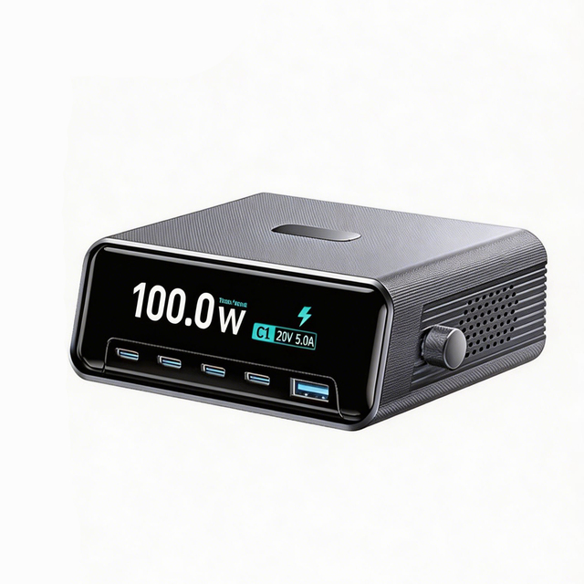 100W GaN Desktop Charging Station With Digital Display 5 Ports Multi USB PD Fast Charger US EU UK AU Universal