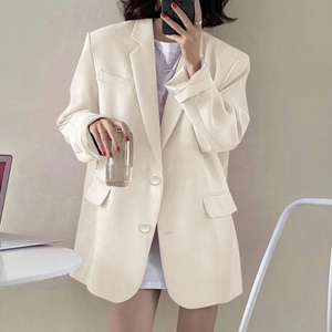 Dames Blazers met lange mouwen voor kantooroutfits, lente zomer, losse jassen, revers, gebreide bovenkleding, effen patroon, knoopversiering - Product Image 6