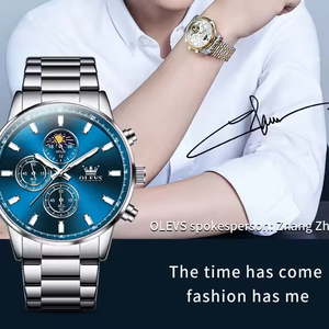Reloj de pulsera personalizado Relojes 2902 Hombres Original Chino Cuarzo OLVES Diseño azul dorado Reloj cronógrafo - Product Image 4