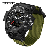 Montre pour homme SANDA 6126, bracelet en nylon, LED, sportive, étanche, montre de luxe haut de gamme, montre numérique pour homme