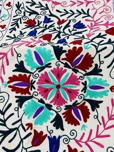 Traditional Uzbek Suzani Cotton <b>Throw</b> Hand Embroidered <b>Bed</b> <b>Cover</b> Colorful Boho Wall Hanging Textile - Product Image 2