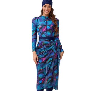 Nouveaux burkinis musulmans conservateurs à manches longues, ensemble de 5 pièces + coussin de poitrine + chapeau + pantalon + jupe, maillots de bain respirants grande taille - Product Image 5