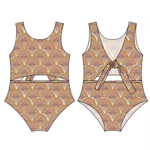 Wholesale Western Print <strong>Girl</strong> Swimsuit Double Layer Baby One Pieces Swim Wear Custom Pattern Kids <strong>Bathing</strong> <strong>Suit</strong> - Product Image 5