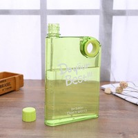 Haute qualité A5 bouteille d'eau plate tasse en plastique créative plat Transparent carré livre bouteille d'eau avec logo personnalisé