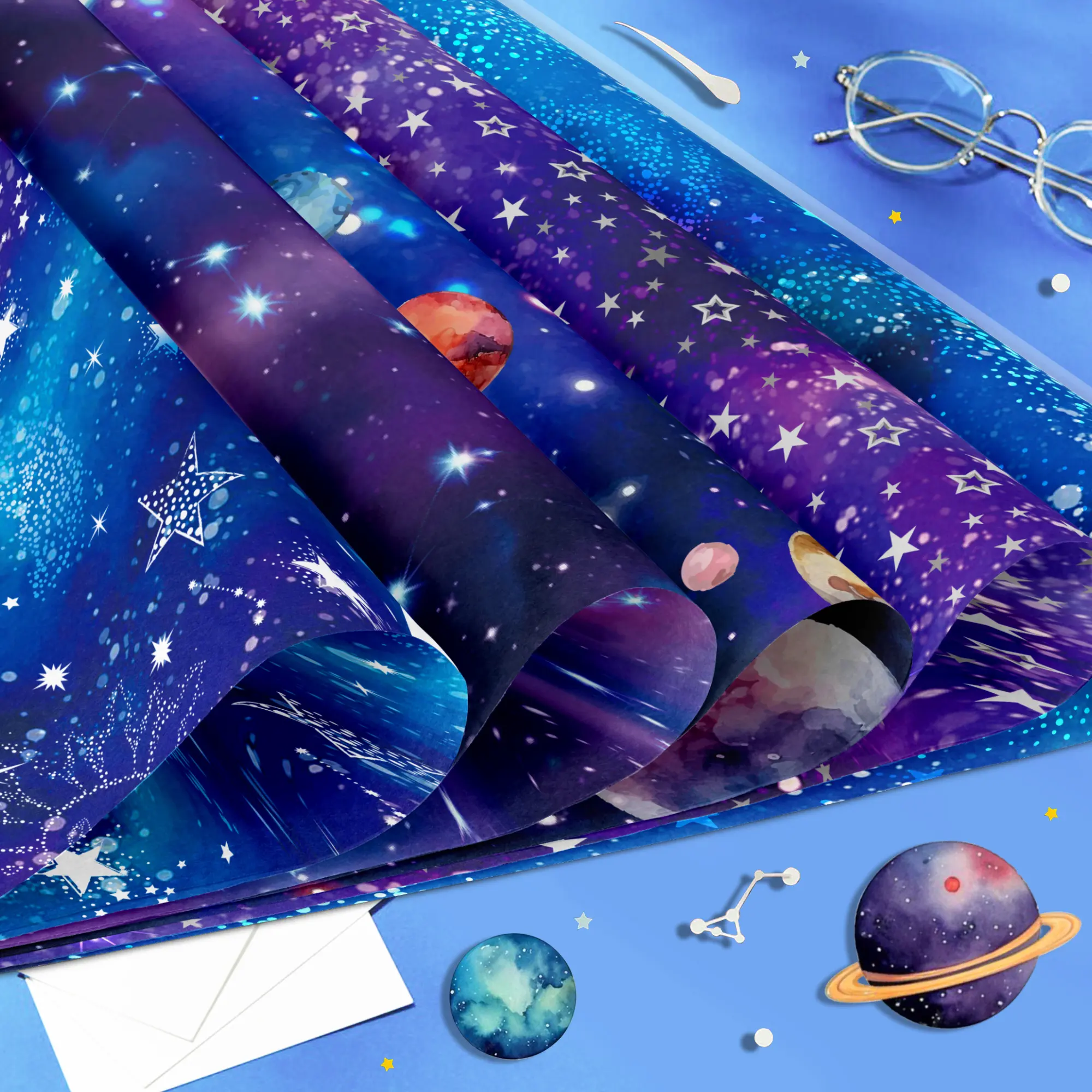 WW101星空パターンスクラップブック紙ギフト包装宇宙パーティー用品用DIY装飾クラフト紙