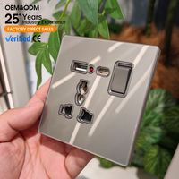 KESHIQI Interrupteur et prise en verre trempé ultra-brillant résistant aux rayures, 40 % plus fin que la version standard, pour la décoration intérieure moderne