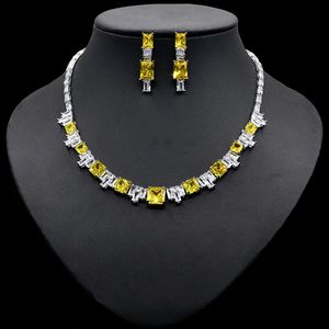HIBRIDE, hermosa forma cuadrada, circonita cúbica amarilla, collar de fiesta, conjuntos de joyería para mujer, accesorios de disfraz nupcial de boda - Product Image 1