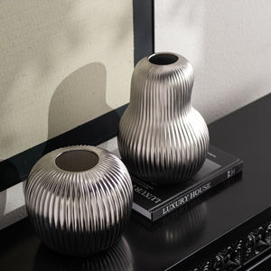 Minimalist Silver Flower Vase <strong>Interior</strong> Home Accessories Decoration Luxury Ceramic Vases for Table Home Decor Accessories - Product Image 4