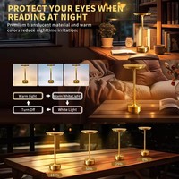 Lampu Meja Retro Lampu Hias Sederhana Paduan Aluminium Lampu Meja LED Lampu Meja Sentuh Dapat Diisi Ulang Dapat Diredupkan untuk Restoran Bar