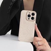 Étui de téléphone floral en cuir PU gaufré pour iPhone