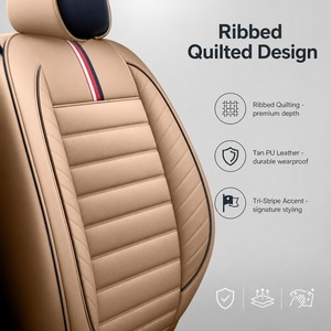Fundas de Asiento Acolchadas con Diseño Acanalado, Color Bronceado, Directo de Fábrica, OEM, ODM, Logotipo Personalizado, Muestra Gratuita, Envío Global - Product Image 2