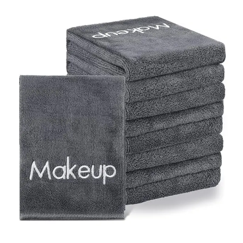 Microfiber Black Towels Wash Cloths for Your Face Makeup Remover Cleansing Towel With Embroidery Logo