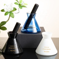 Diffuseur de parfum en verre unique avec bâtonnets, 7 oz, noir et bleu, pour huiles essentielles, vente en gros, marque privée
