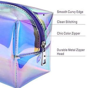 Bolsa de Cosméticos de Viaje Transparente Holográfica con Logotipo Personalizado, Impermeable, de Gran Capacidad, con Cierre de Cremallera de Poliéster Láser e Interior con Cremallera - Product Image 4