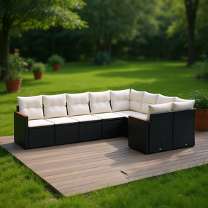 Cream White Garden <b>Sofa</b> Set <b>Rattan</b> Outdoor Furniture 10 Seater Contemporary Design - Product Image 2