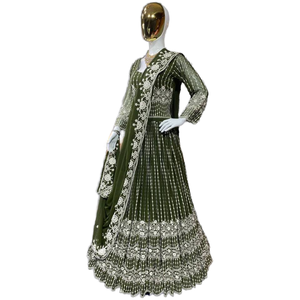 Elegante vestido Anarkali y pantalón con Dupatta Hermosos vestidos de carrera para fiestas - Product Image 1