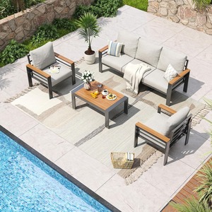 Juego de conversación para exteriores, sofá de jardín de <span class=keywords><strong>Metal</strong></span> Simple moderno, montaje rápido, sofá de salón para Patio con mesa de centro, muebles de terraza - Product Image 5